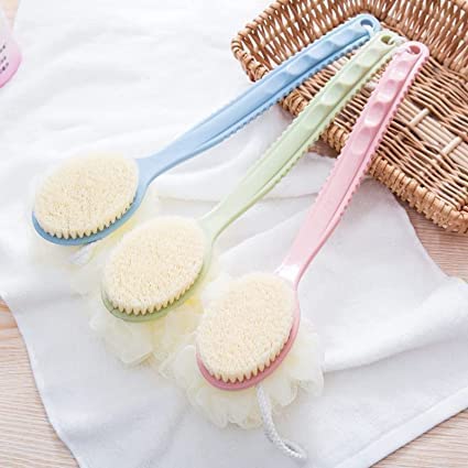 JAISNAVI 2 in 1 Bath Body Brush with Soft Loofah & Bristles - Long Handle Back Scrubber for Wet/Dry Use - Exfoliating Shower Brush for Women & Men - Perfect for Body, Face & Spa Care - Ideal for Deep Cleansing & Relaxing Bath Time