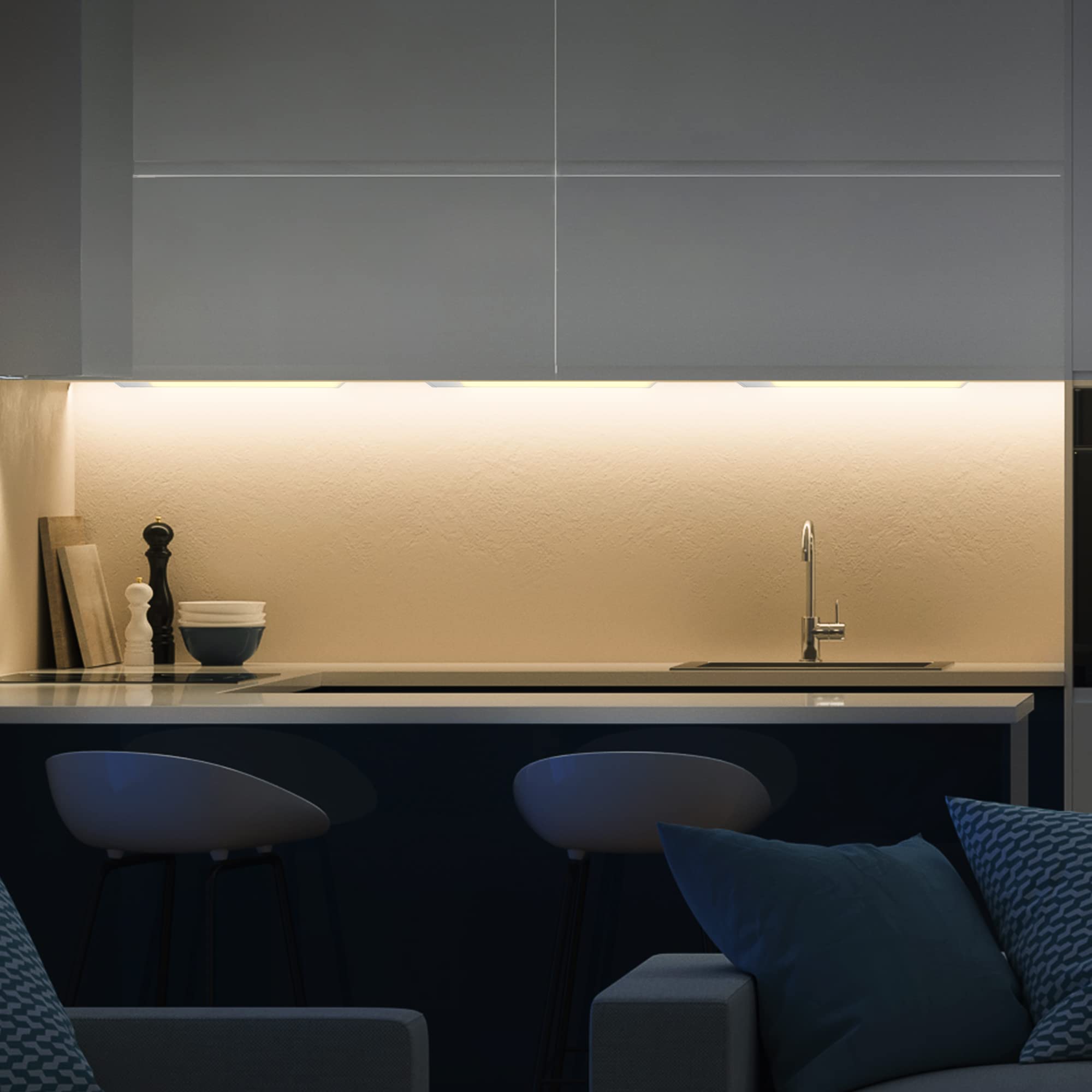 B.K.Licht - 10W Eco-Friendly LED Strip Light, Warm White 3000K, 1100lm, Under Cabinet Lighting for Kitchen, Adhesive LED Light Bar, Closet Lighting, Dimmable LED Tape - Perfect for Kitchen Countertops, Wardrobes & Shelves (White-Silver)