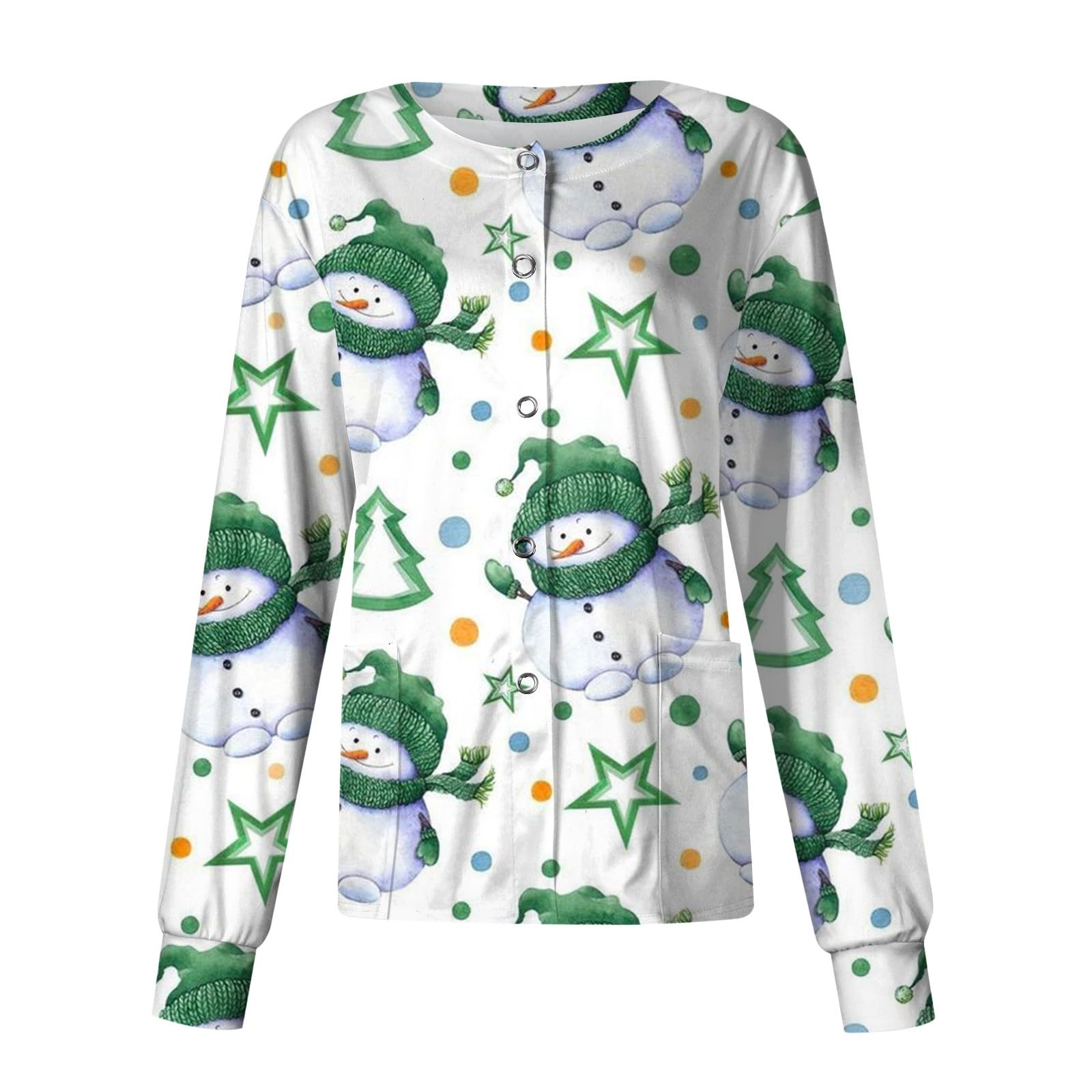 ZIXZMD Women's Christmas Tree Printed Scrub Jackets - Long Sleeve Nursing Tops for Fall & Winter - Cute Graphic Medical Uniforms for Nurses - Perfect Nurse Gifts & Holiday Workwear