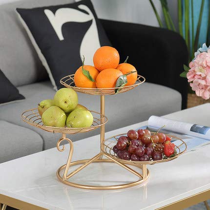 3-Tier Metal Fruit Basket Holder - Modern Decorative Bowl Stand for Bread, Fruits, Vegetables - Kitchen Counter & Table Organizer - Gold - Perfect for Pantry, Dining Room, and Home Decor