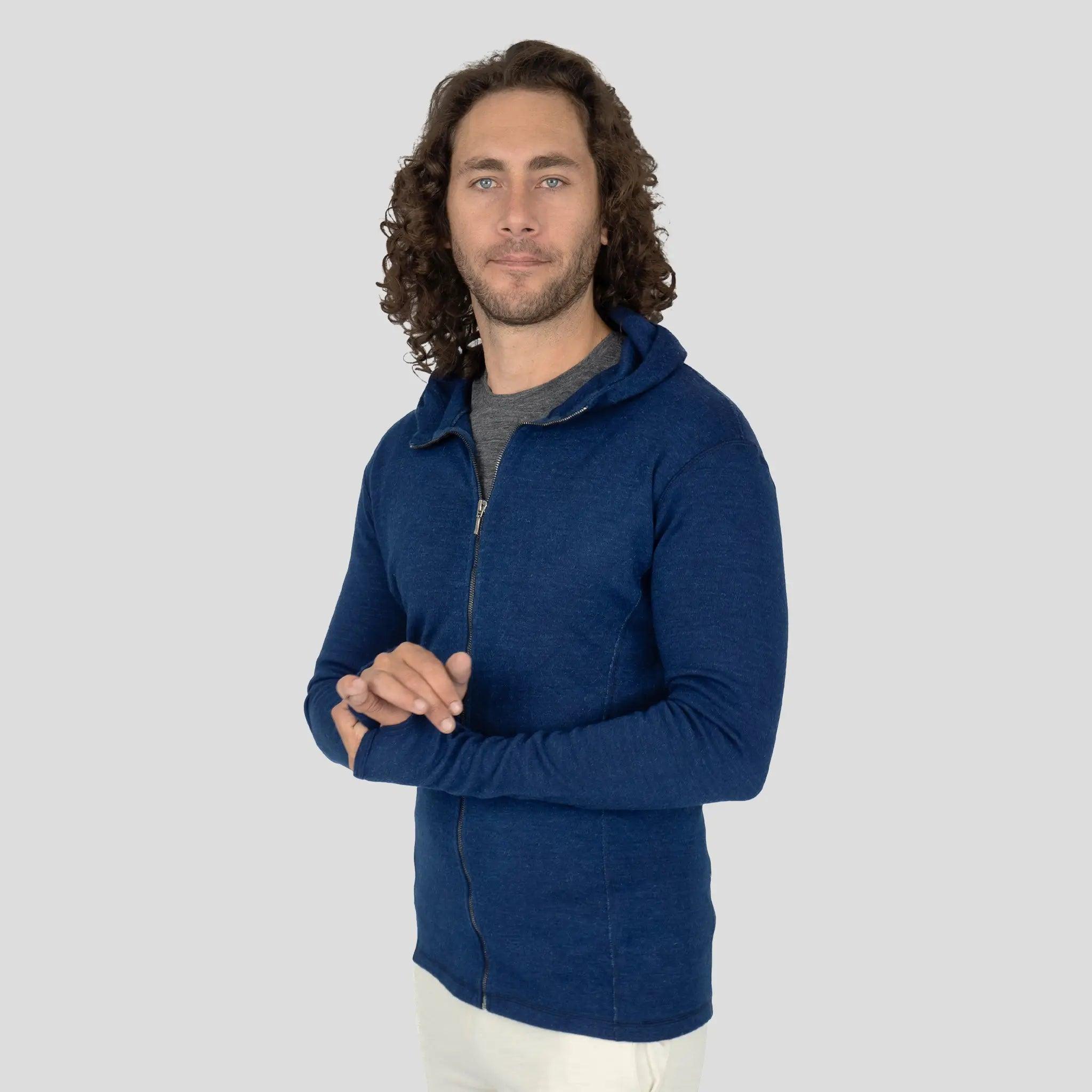 Men's Alpaca Wool Hoodie Jacket - 420 Midweight Full Zip Fleece Pullover for Outdoor Hiking & Winter Travel