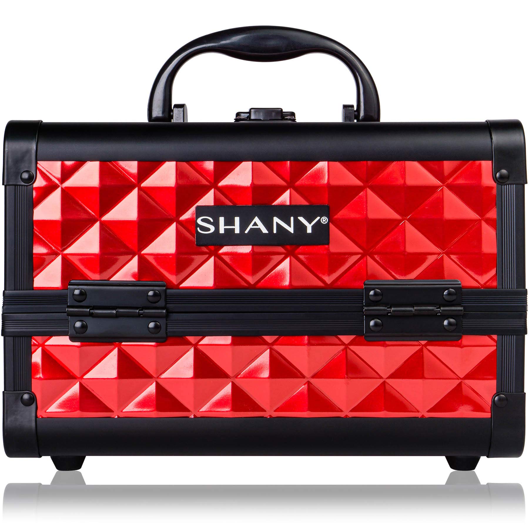 SHANY Chic Portable Makeup Train Case with Lock & Mirror - 3-Tier Cosmetic Organizer for Makeup, Jewelry Storage | Travel, Salon & Home Beauty Organization (Ruby Red)