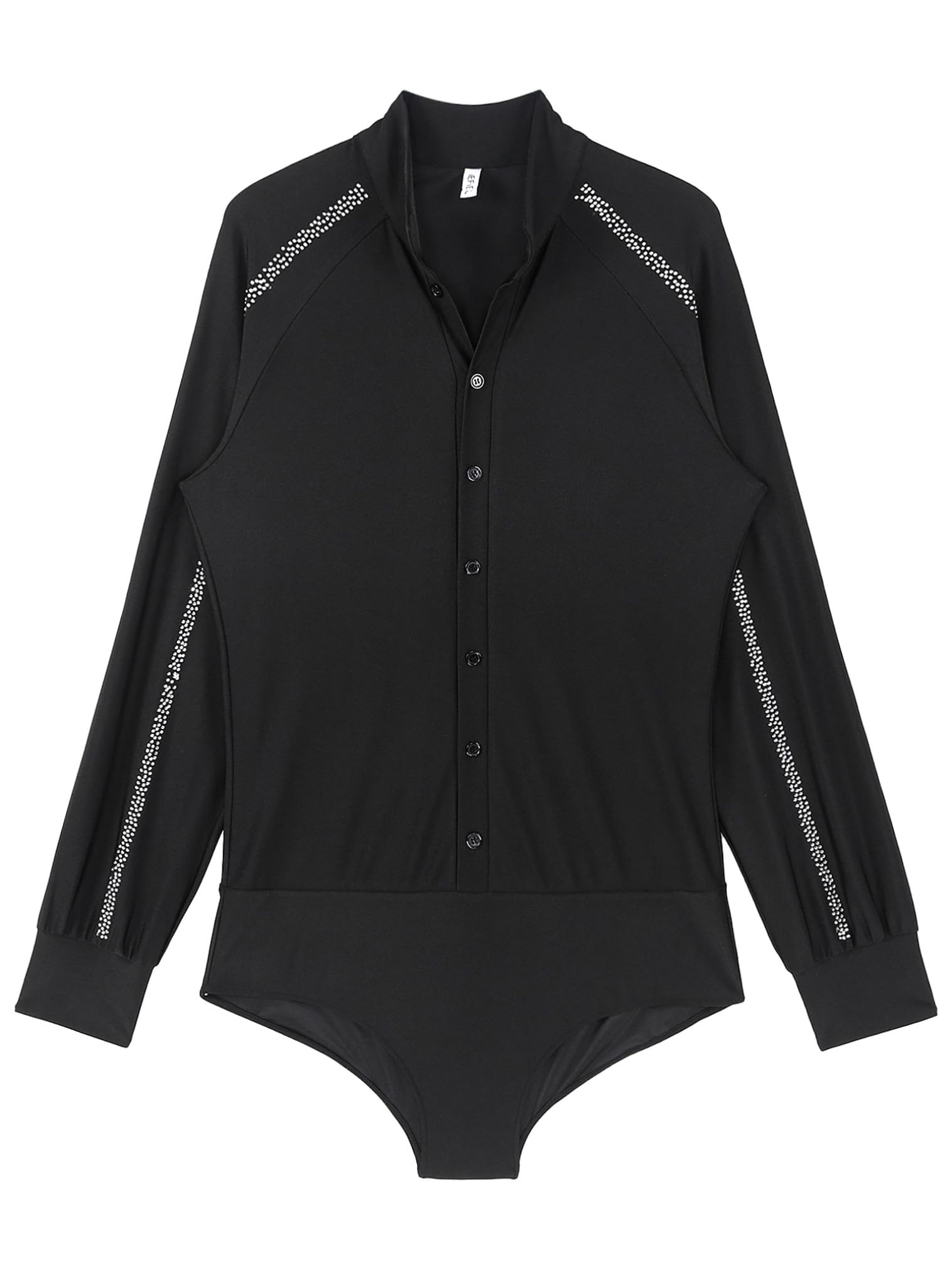 Sparkly Rhinestone Latin Dance Shirt for Men - Elegant Ballroom Shirt with Stand Collar & Button Down Leotard Design - Perfect for Salsa, Tango & Competition Performances