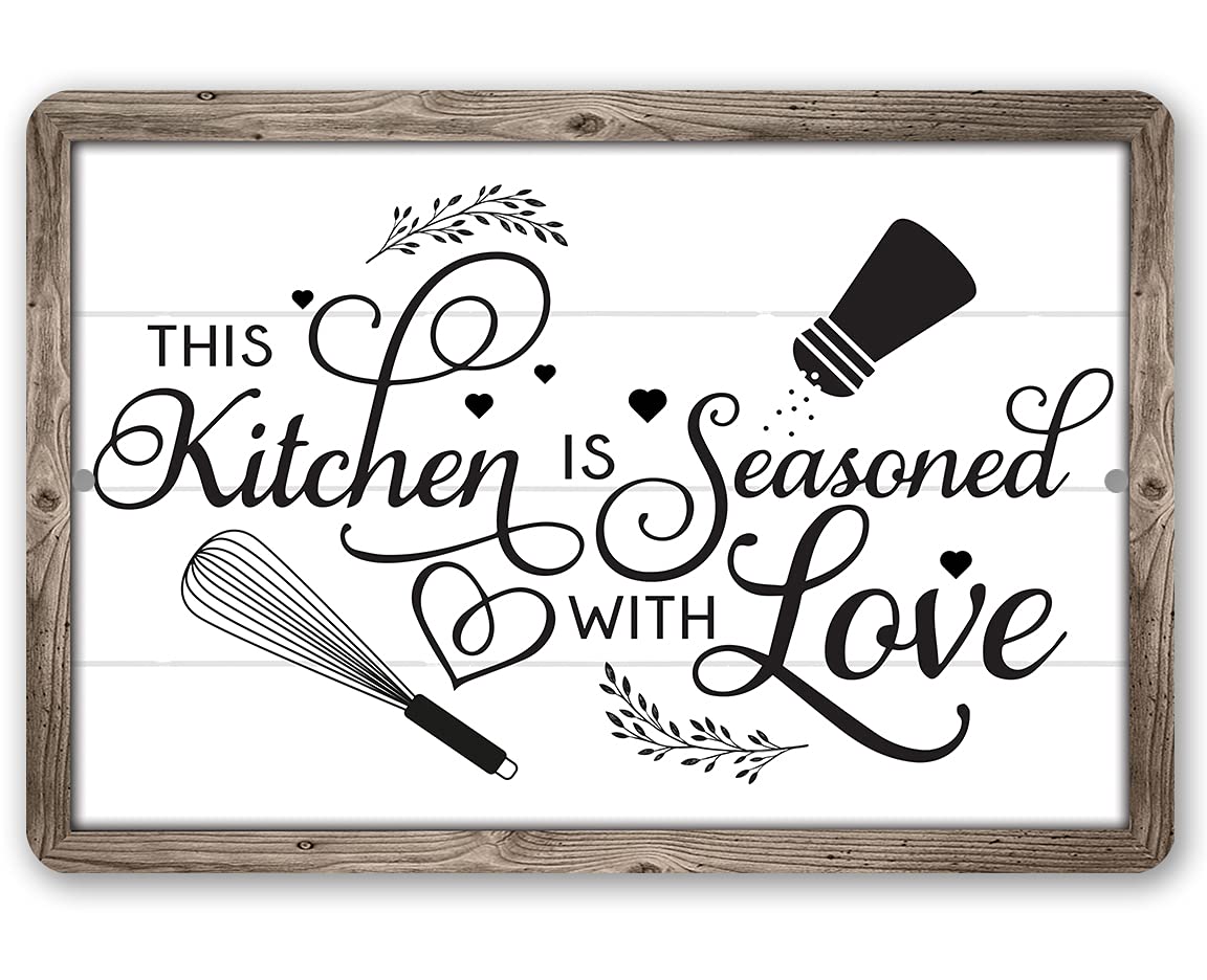 Farmhouse Cute Kitchen Decor - Country Home Display Sign (12x18 Inch) | Rustic Wood Style Metal Wall Art for Indoor & Outdoor | Perfect Housewarming Gift for Family & Friends | Ideal for Kitchen, Dining Room, Porch or Patio Decor