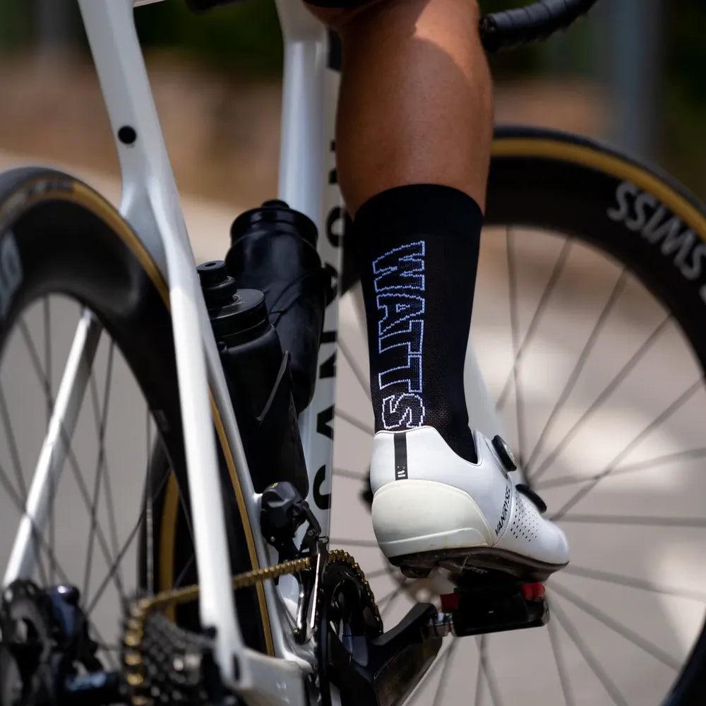 SPORCKS Watts Black Cycling Socks for Men & Women - Breathable Cushioned Bike Socks for Road Cycling, Mountain Biking & Spin Class
