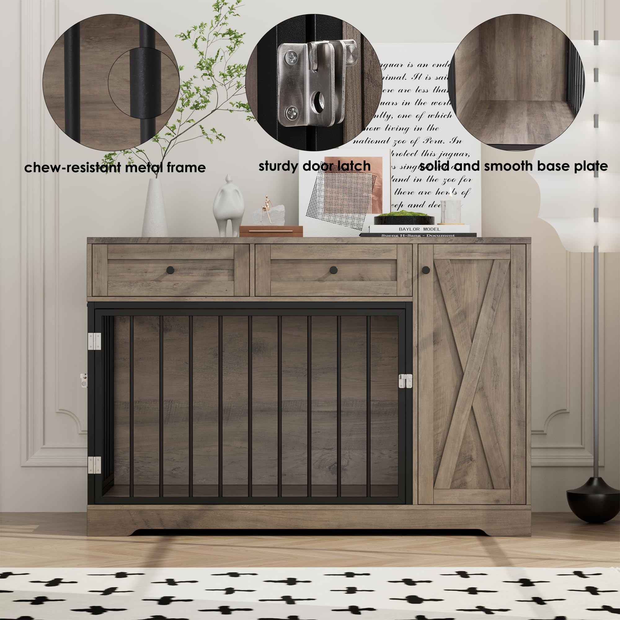 Wooden Dog Crate Furniture with Storage - Modern Pet House for Small Medium Dogs, Indoor Kennel & Side Table for Living Room