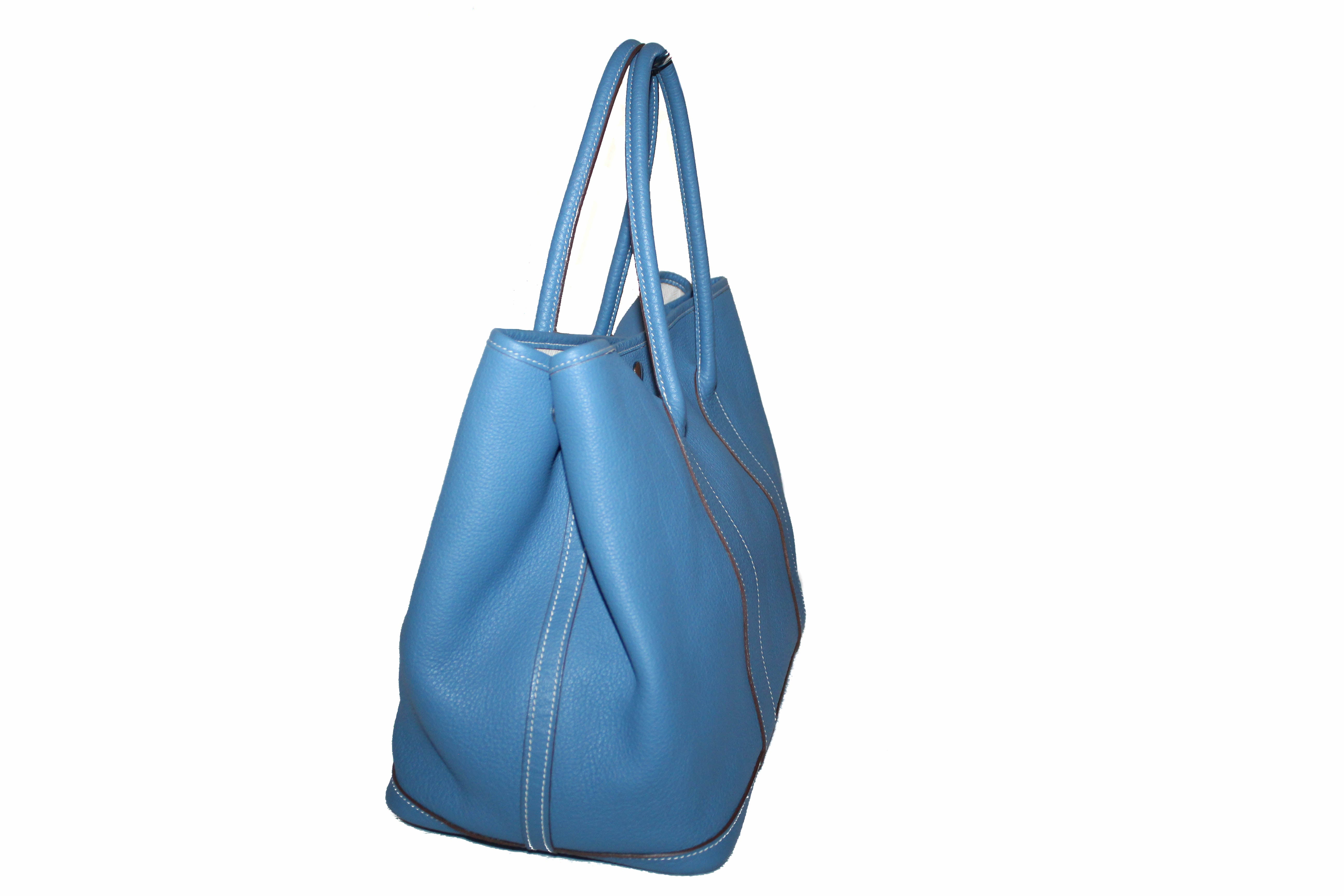 Authentic Hermes Blue Jean Clemence Leather Garden Party 36 MM Shoulder Tote Bag - Luxury Designer Handbag for Women, Perfect for Work, Travel & Everyday Use