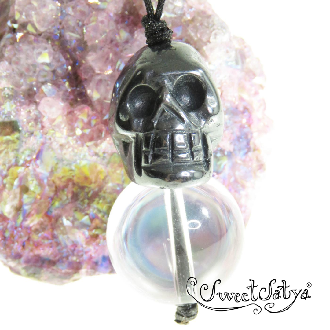 Natural Black Hematite Skull Crystal Quartz - Healing Stone for Meditation, Yoga & Spiritual Decor - Perfect for Home, Office & Gift Giving