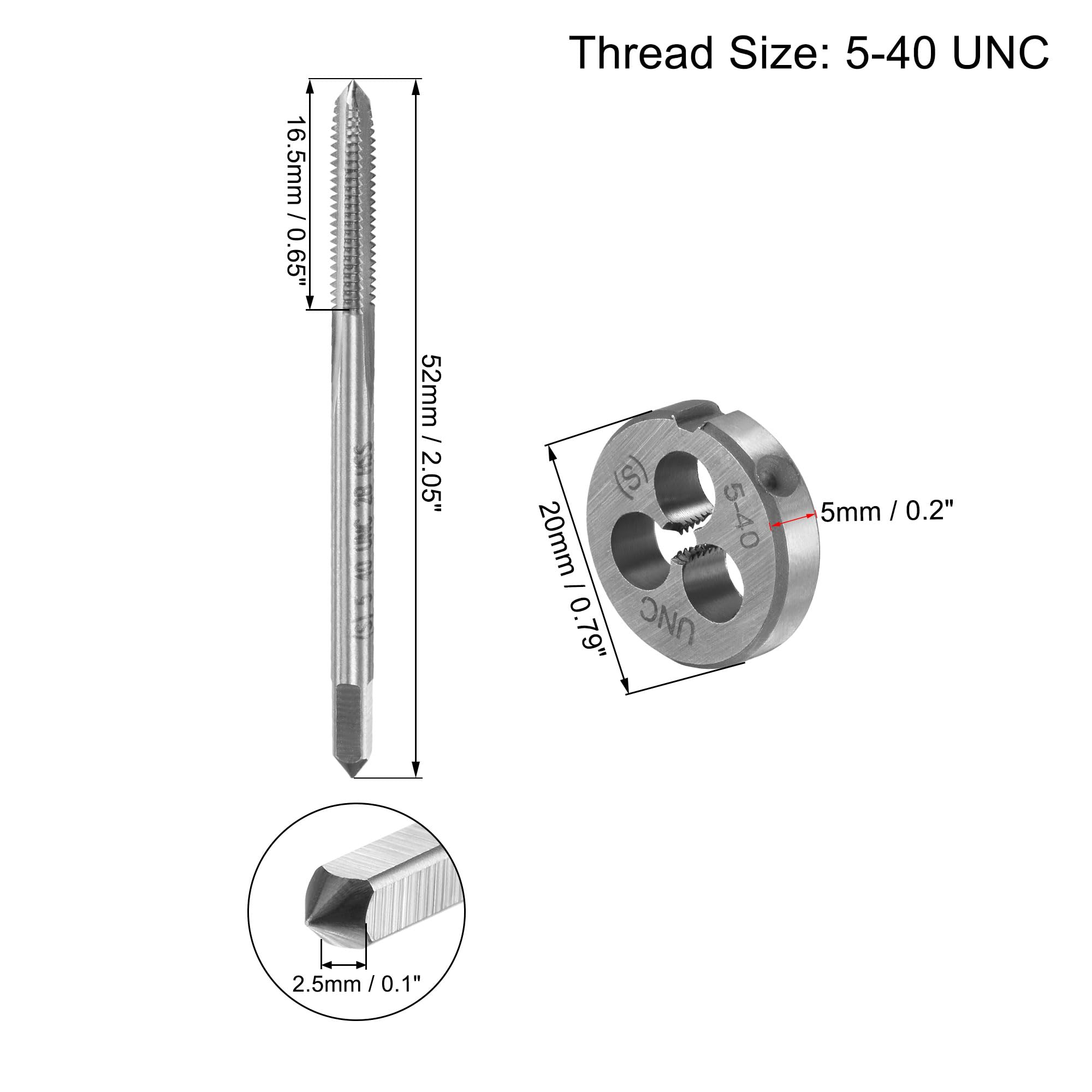 uxcell 5-40 UNC High Speed Steel Tap and Die Set with 20mm Round Die Stock Handle Wrench - Professional Machine Threading Tools for Metalworking, DIY Repairs & Automotive Maintenance