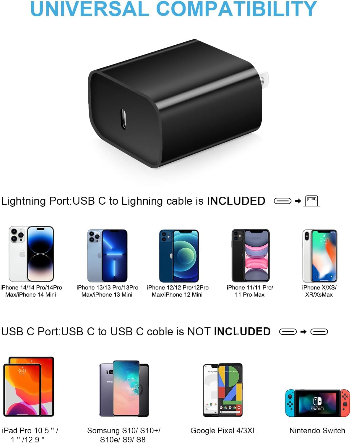 Marchpower 20W PD USB C Fast Wall Charger with 6FT Cable - Compatible with iPhone 14/13/12/11/XS & iPad Pro/Air/Mini - Quick Charge for Home, Office & Travel