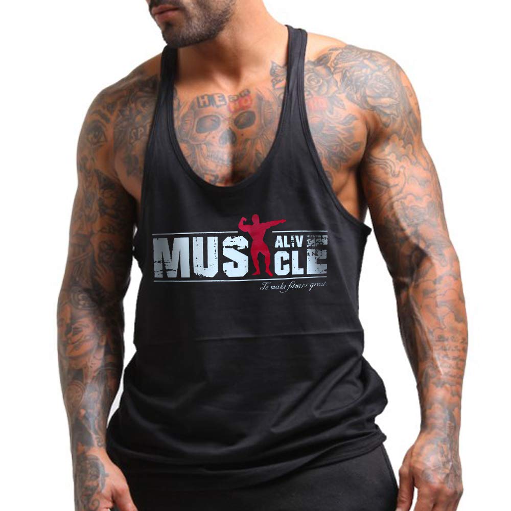 Men's Gym Tank Top - Bodybuilding Stringer Vest for Workout & Fitness - Breathable Cotton Sportswear - Perfect for Weightlifting, Running & Gym Training