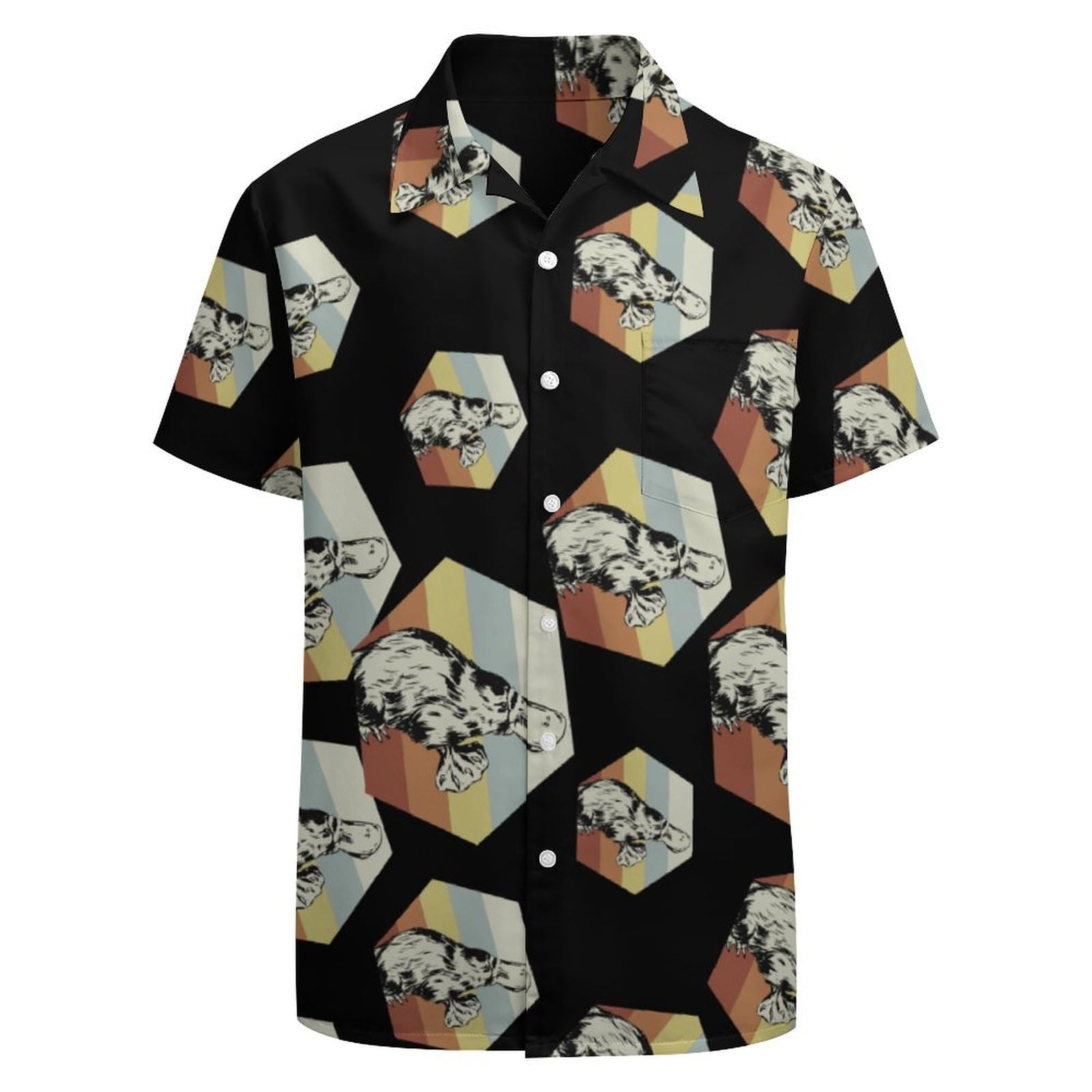 Men's Rainbow Platypus Hawaiian Shirt - Short Sleeve Button Down Tropical Beach Shirt for Summer Vacation & Holiday Parties | Casual Wear for Beach Outings, Luau Events and Tropical Getaways
