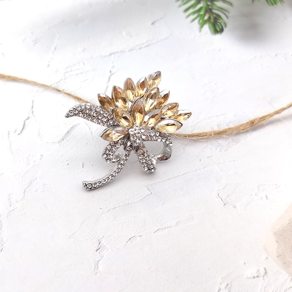 Elegant Floral Crystal Rhinestone Brooch for Women - Wedding Bouquet Pin, Fashion Corsage Accessory for Dresses, Coats & Special Occasions | YEFUNLIY