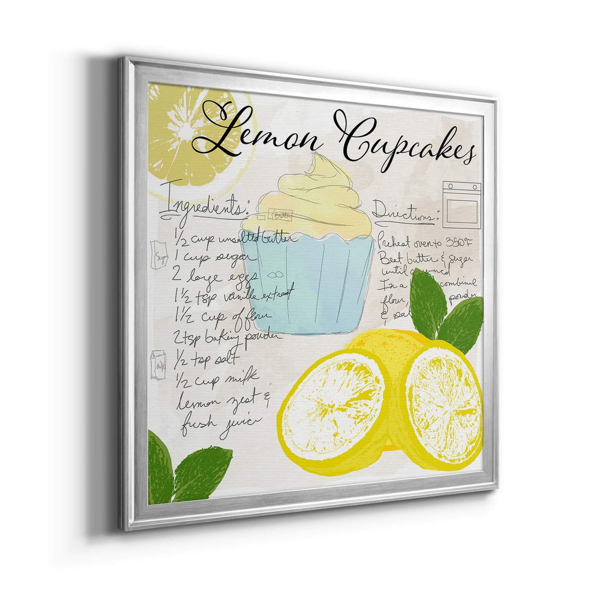 Silver Framed Lemon Cupcakes Canvas Wall Art - Modern Contemporary Rustic Romantic Industrial Wall Décor - Ready to Hang 22x22 Inches - Perfect for Kitchen, Dining Room & Home Office Decor