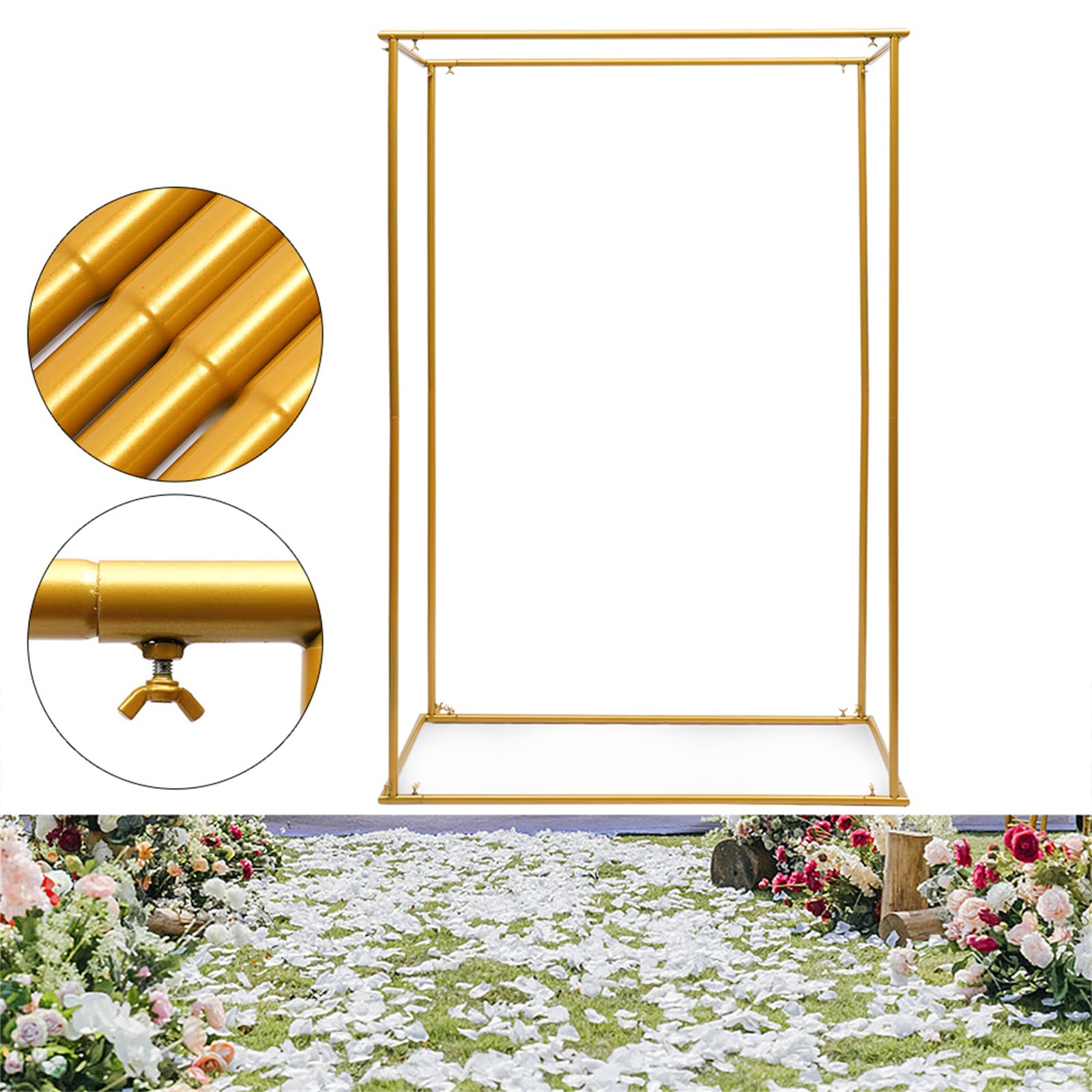 Gold Metal Wedding Arch Stand - Square Backdrop Display for Outdoor & Indoor Ceremonies - Perfect for Weddings, Parties, and Photo Shoots