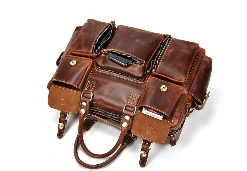 Stylish Brown Leather Weekender Bag for Men & Women - Perfect for Travel, Gym, and Weekend Getaways