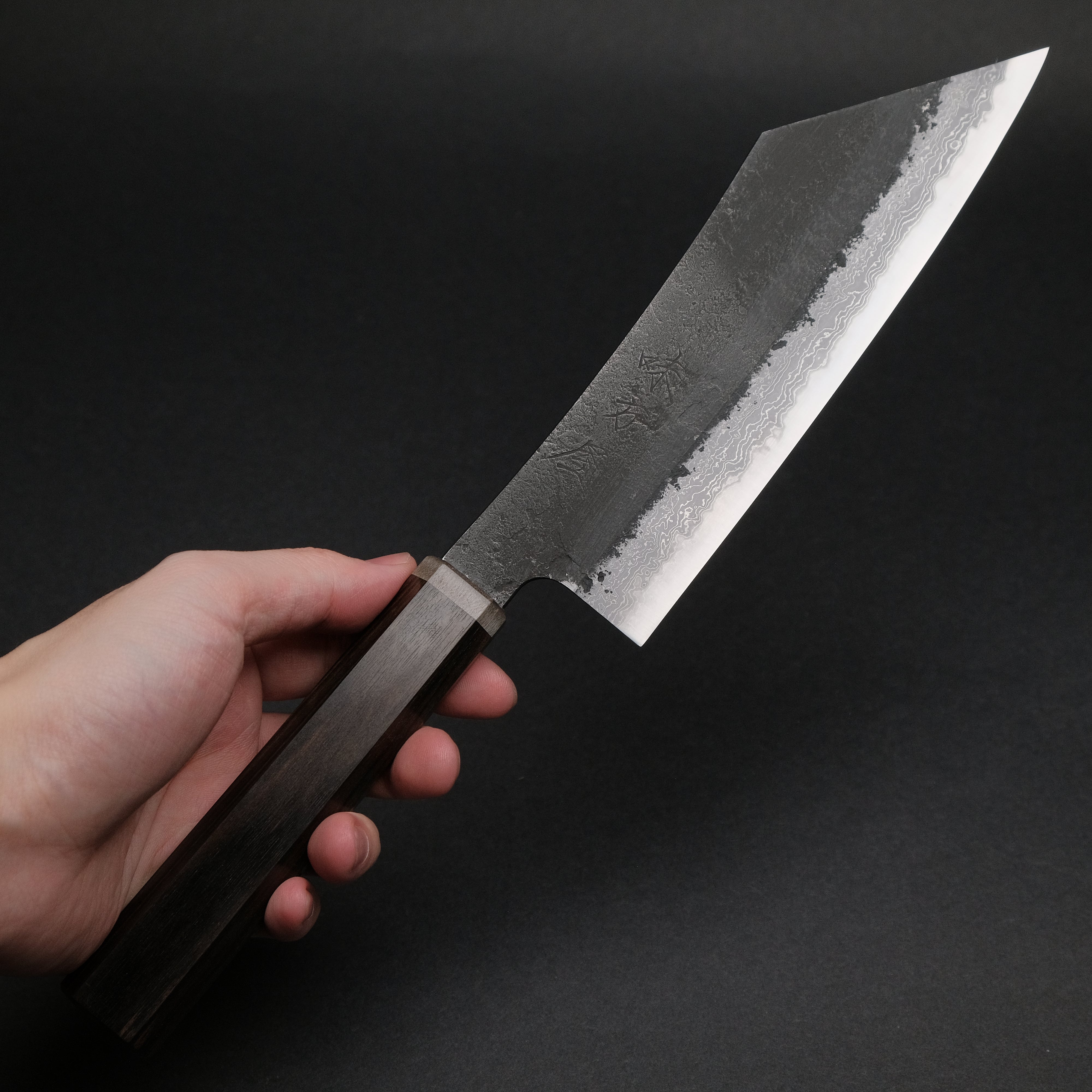 Premium Ajikataya White #2 Nashiji Damascus Hakata 180mm Chef Knife with Ebony & Stabilized Wood Handle (#56) - Perfect for Sushi, Meat Slicing & Professional Kitchen Use