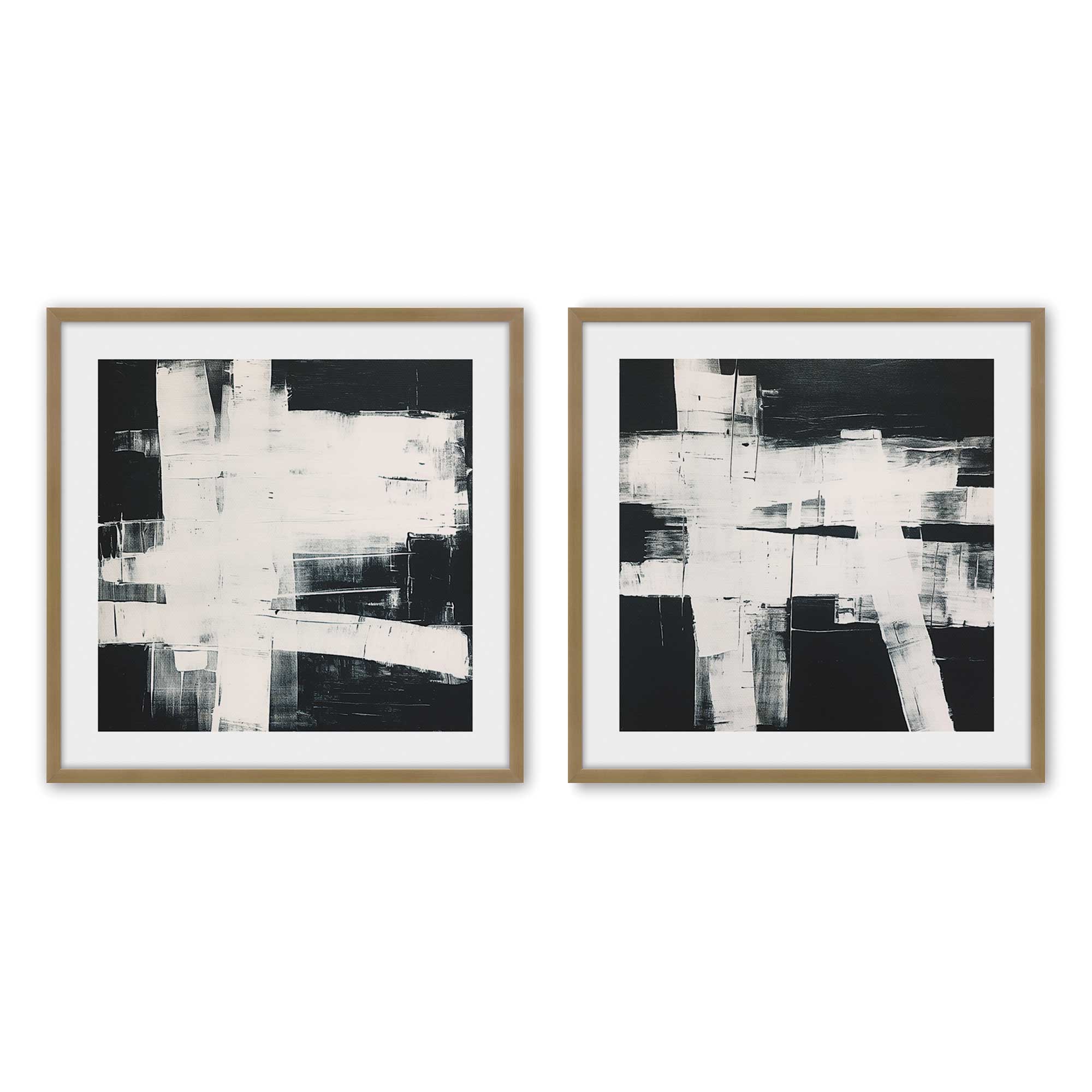 Eclipsed Onyx Tangle - Set of 2 Premium Art Prints for Wall Decor | Modern Abstract Black & White Artwork for Living Room, Bedroom & Office
