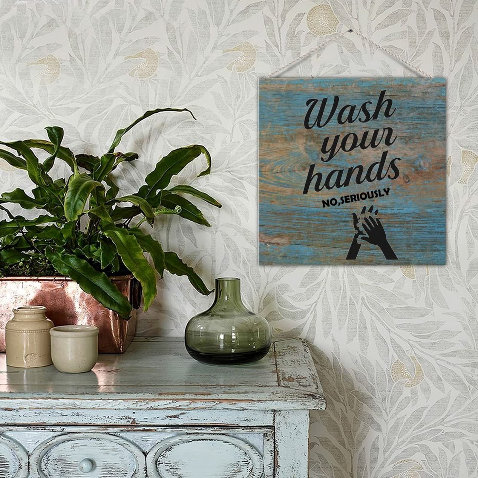 Funny Wash Your Hands Wood Sign - Bathroom Wall Decor for Restroom & Home