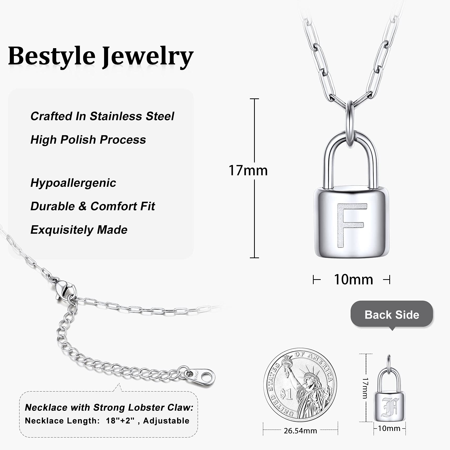 Dainty Initial Necklace for Women - Hypoallergenic Stainless Steel & Gold Paperclip Chain with Padlock Pendant - Minimalist Layered Jewelry Gift for Her - Perfect for Everyday Wear, Date Nights, and Special Occasions