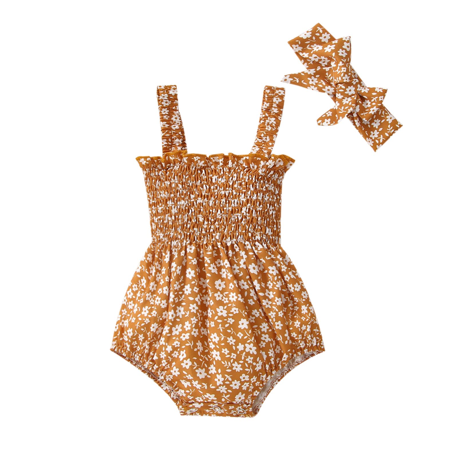 0-18M Baby Girl Sleeveless Romper Outfit - Floral Cotton Bodysuit with Headband - Newborn Summer Clothes for Photoshoots, Beach Outings & Special Occasions
