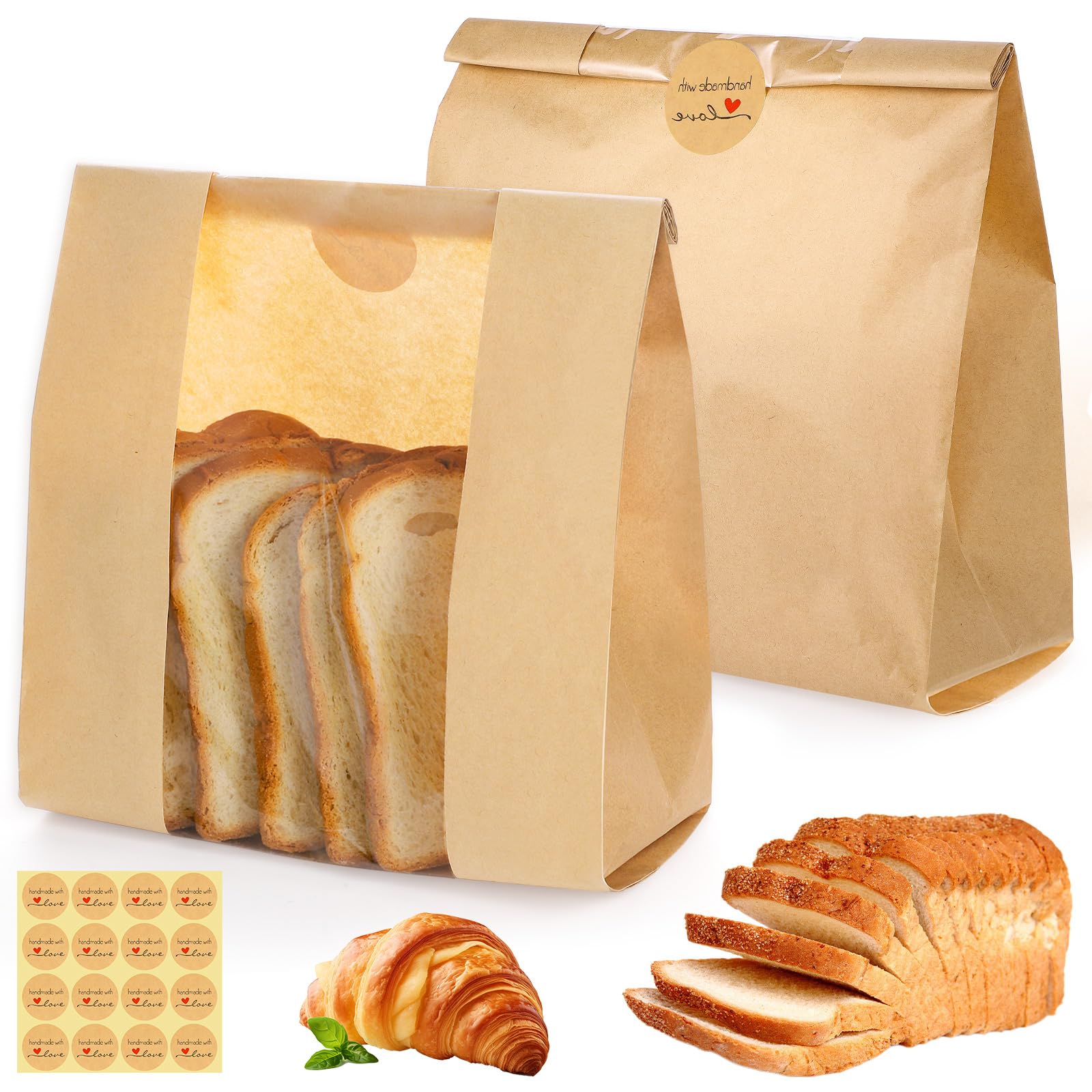 WSICSE 30 Pack Brown Paper Bread Bags with Window - 14 x 8.3 x 3.5 Inch Disposable Fold Top Bakery Bags for Homemade Bread, Sourdough, Bagels, Croissants & Donuts | Perfect for Bakeries, Cafes & Gift Packaging