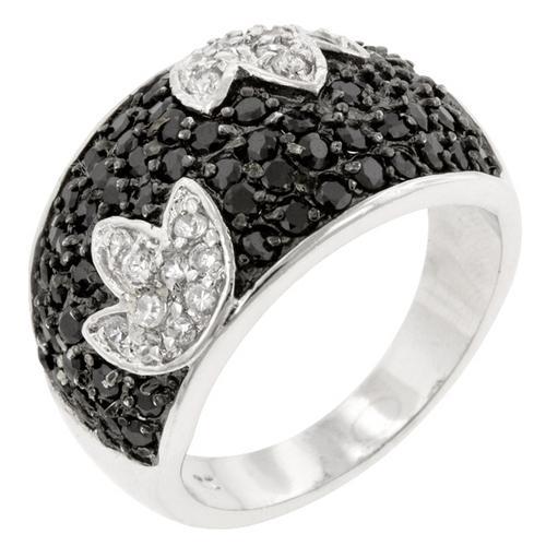 Elegant Black and White Tulip Ring for Women - Sterling Silver Floral Jewelry Gift for Her - Perfect for Weddings, Anniversaries & Special Occasions