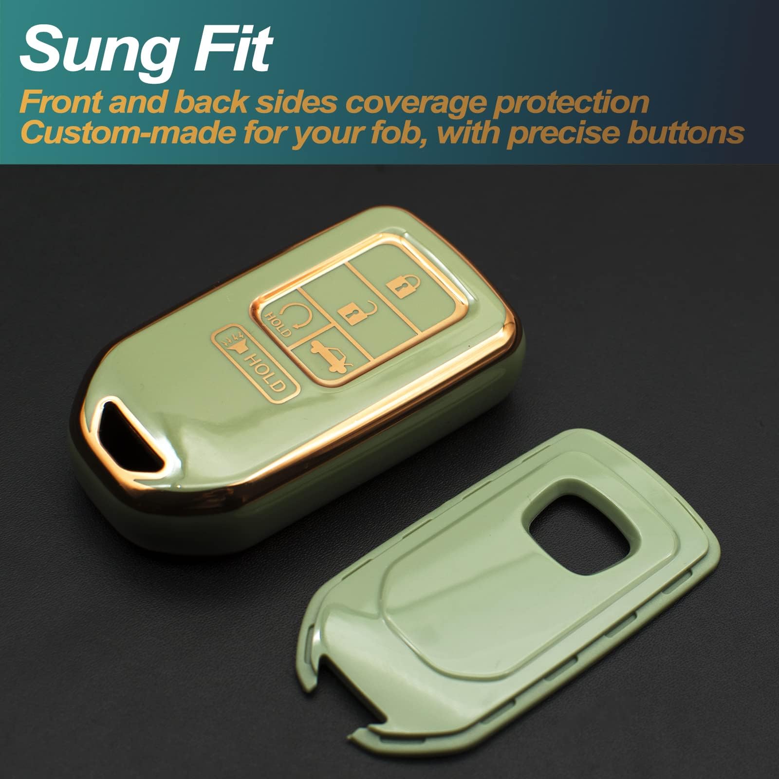 FEYOUN TPU Key Fob Cover for Honda Accord Civic CR-V Insight Passport Pilot - 5 Button Smart Remote Keyless Entry Case Protection Shell Accessories (Green) - Durable & Scratch-Resistant Car Key Protector for Everyday Use