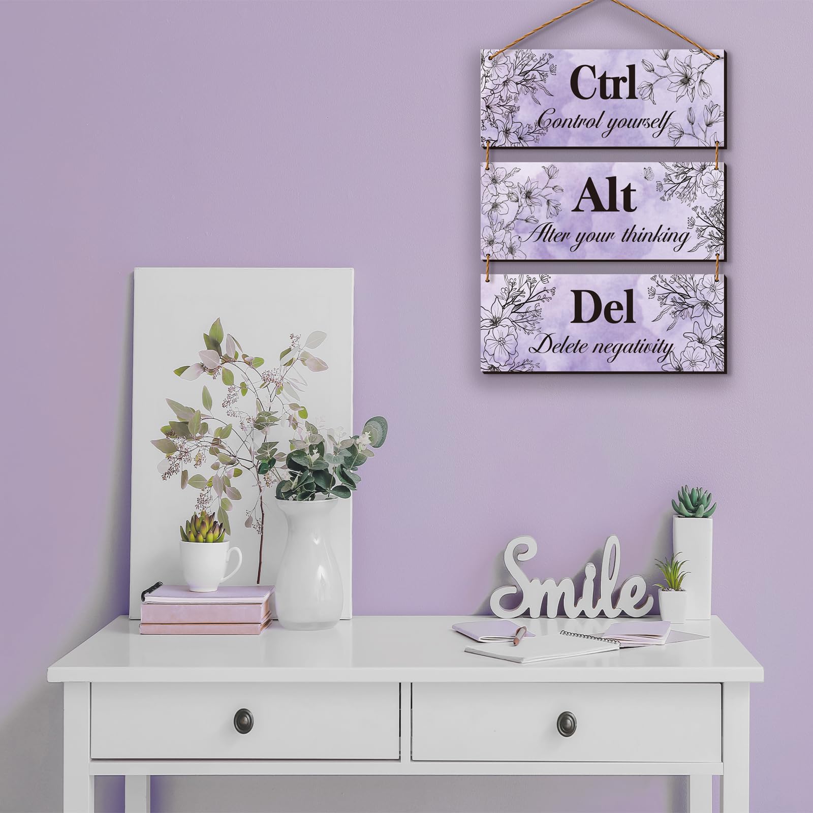 3-Piece Purple Wall Art Set - Farmhouse Wooden Signs with Inspirational Quotes for Bathroom, Office, Bedroom & Living Room Decor | Perfect for Women's Spaces & Home Décor | Motivational Ctrl Alt Del Design