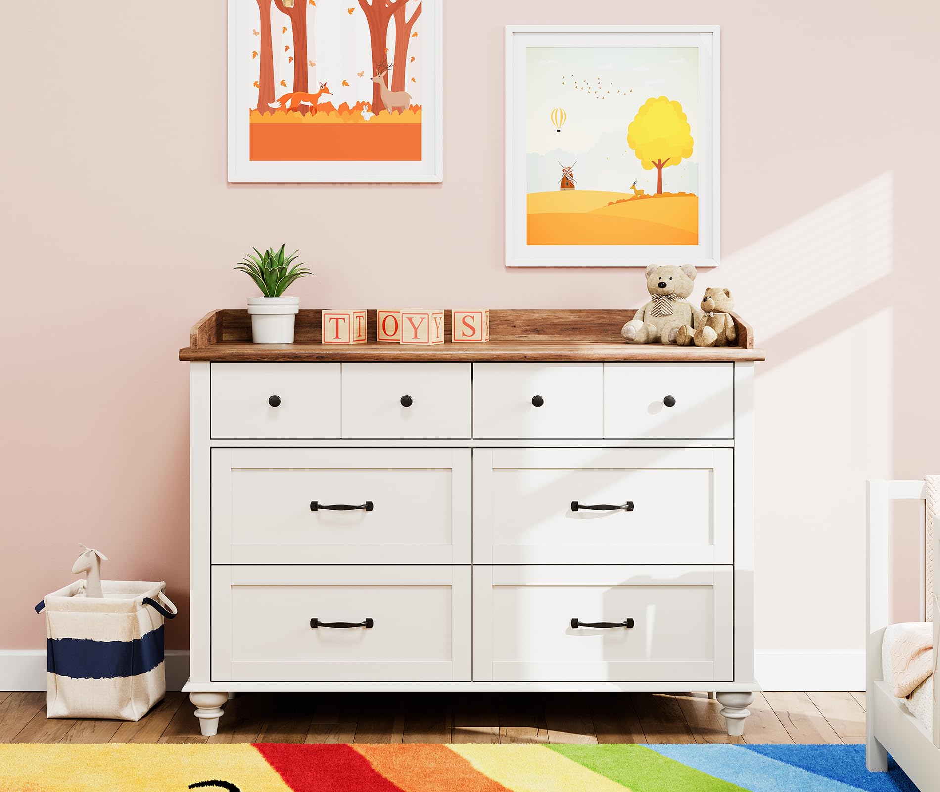 FITUEYES 6-Drawer White Dresser for Bedroom - Mid Century Modern Wooden Chest of Drawers for Kids, Nursery, Living Room & Hallway - Spacious Storage Organizer for Clothes, Toys & Home Essentials