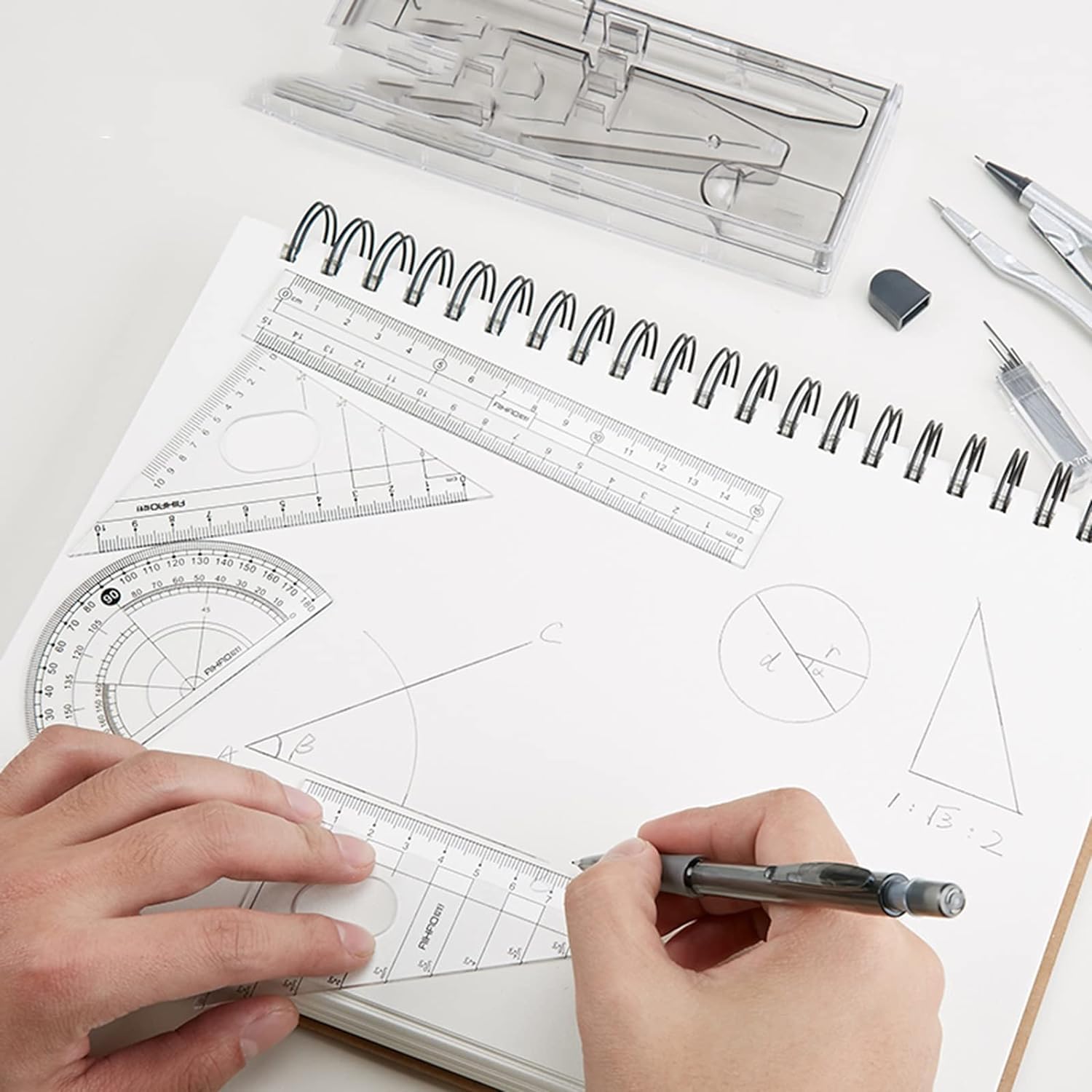 Premium Metal Math Compass Set - Geometry & Drafting Tools Kit with Compass, Ruler, Mechanical Pencil & Protractor for Students, Engineers & Artists - Perfect for School, Technical Drawing & Architectural Design