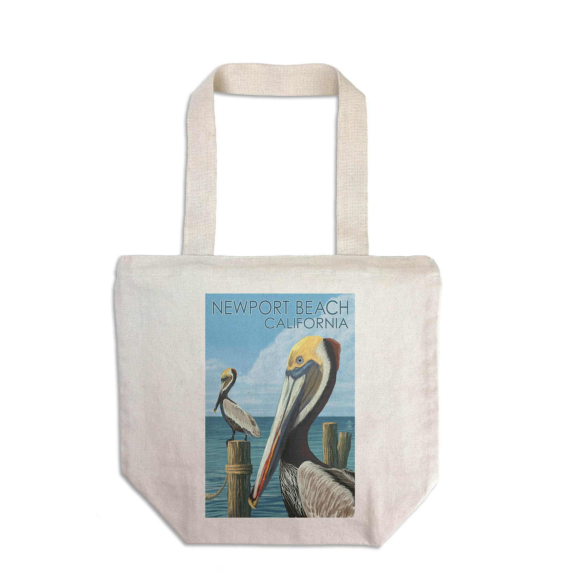 Lantern Press Newport Beach California Brown Pelican Tote Bag - 100% Cotton Canvas Reusable Shopping Bag for Beach, Grocery & Daily Use