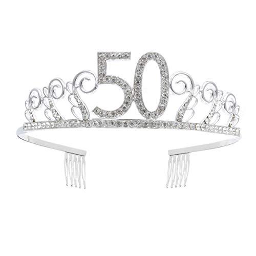 50th Birthday Tiara - Silver Crystal Rhinestone Crown Headband for Women | Elegant Birthday Party Accessories & Decorations | Perfect for Milestone Celebrations, Photo Shoots & Special Occasions