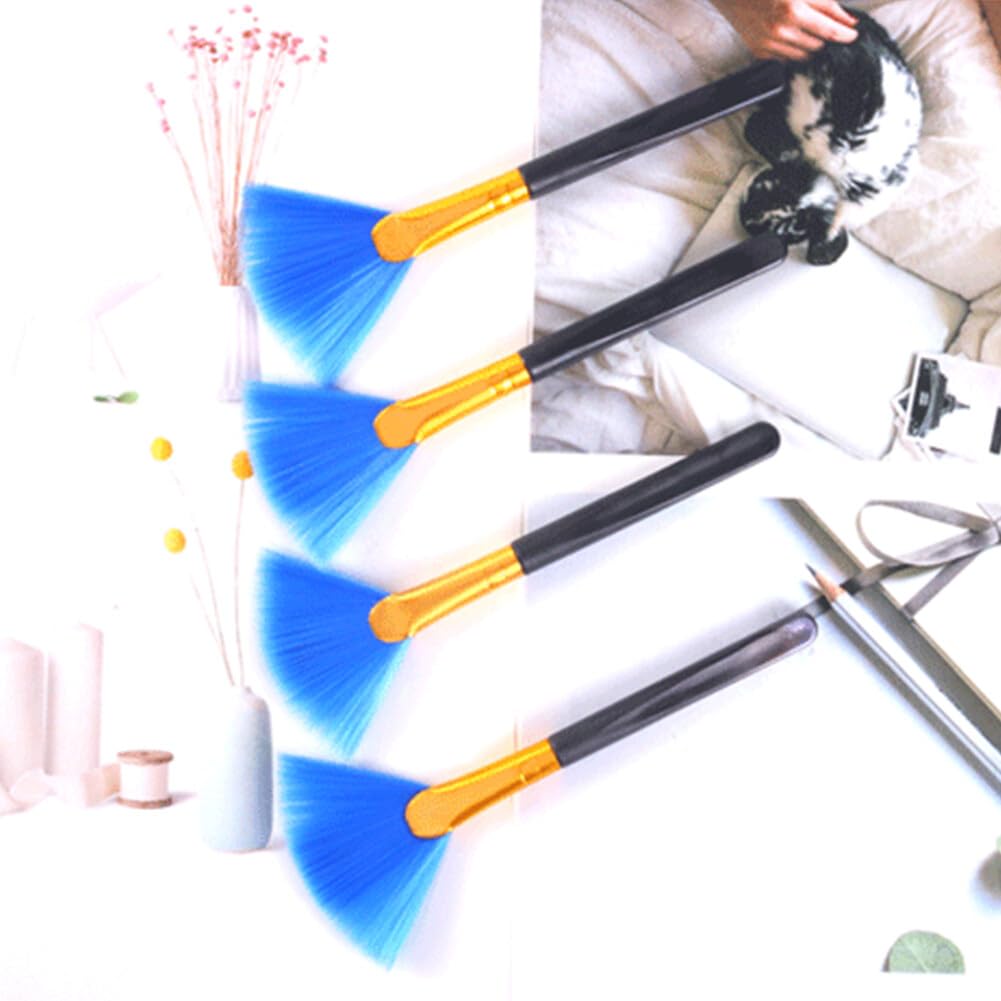 Computer Keyboard Cleaning Brush Kit - 12CM Blue Bristles Fan-Shaped Brush for PC, Laptop & Printer - Fine Bristles for Gap, Track & Narrow Space Cleaning - 4PCS Set - Perfect for Office, Home & Gaming Setup Maintenance