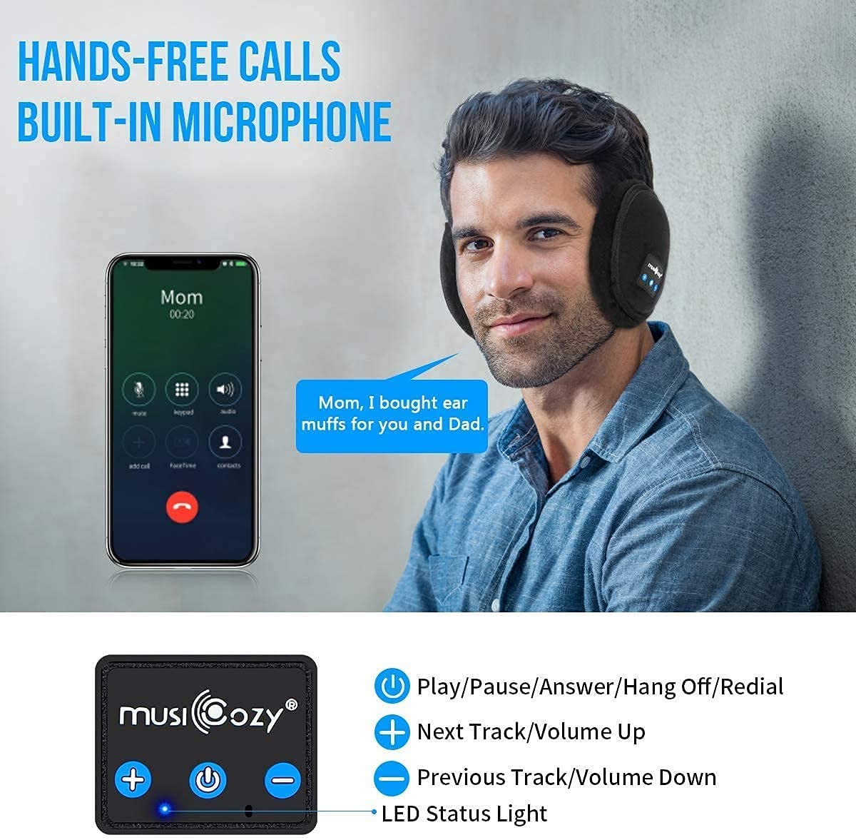 Musicozy Bluetooth Headphones Earmuffs - Wireless Ear Warmers & Headband Headphones for Sports, Running, Sleeping & Winter Outdoor Activities