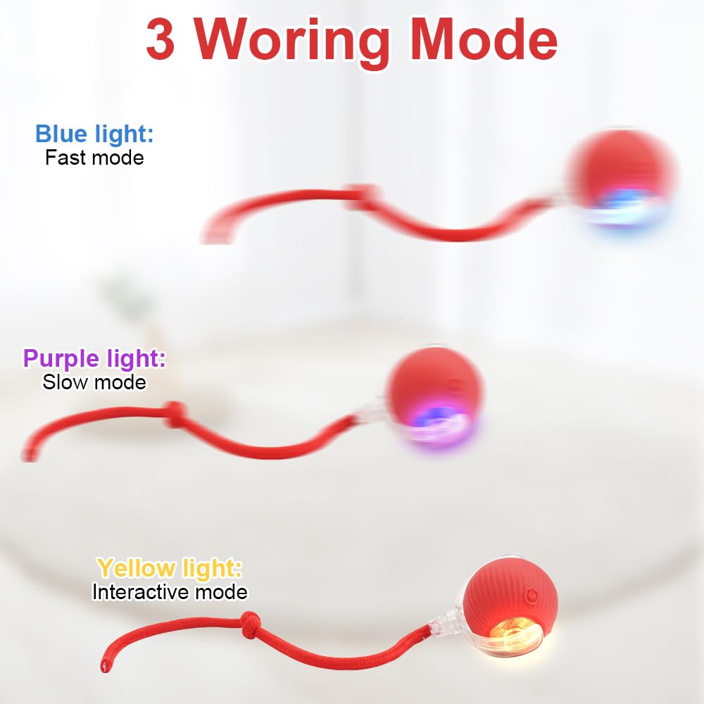 Interactive Cat & Dog Toy Ball - 2024 New Self-Rolling 360° Smart Electric Pet Toy for Indoor Cats & Small Dogs - Automatic Fast Rolling on Carpet & Hard Floors - Fun Exercise & Playtime (Red)