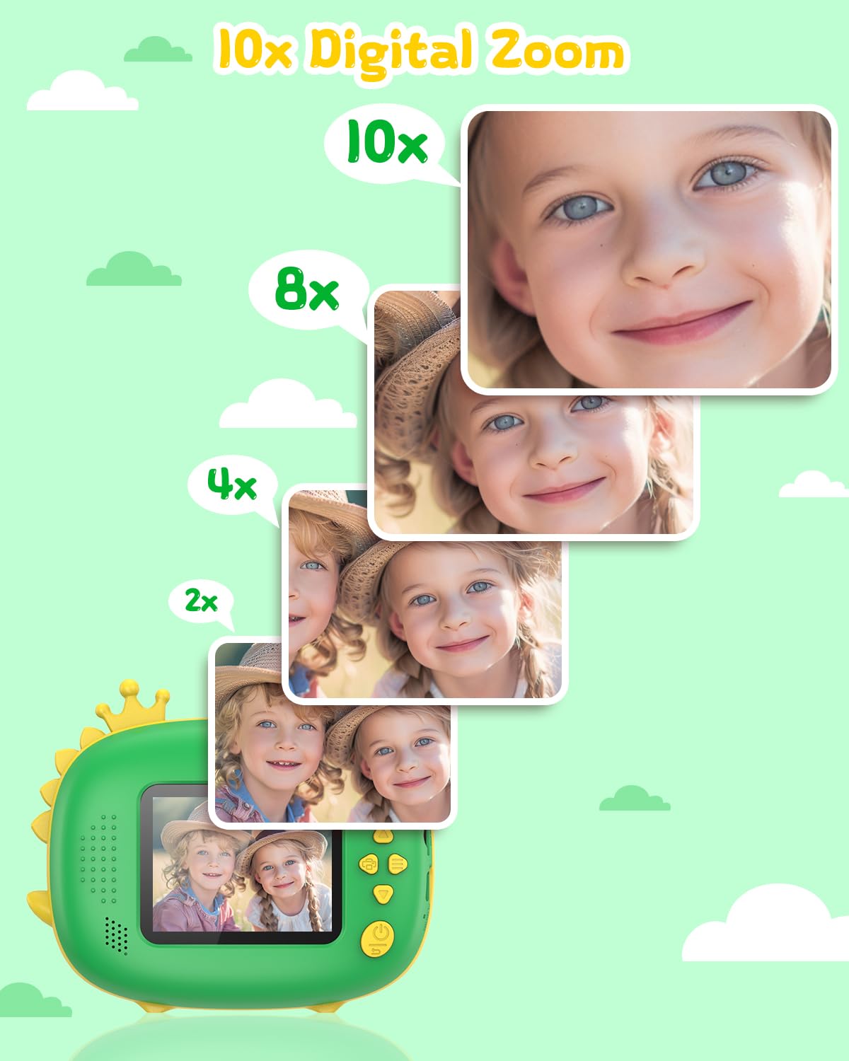 20MP Kids Instant Print Camera with 1080P Video - Ink-Free Dinosaur Toy Camera for Ages 3-10 - Perfect Christmas & Birthday Gift for Toddlers (Green) - Capture Childhood Memories at Parties & Family Events