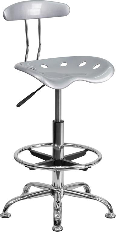 FLASH Bradley Vibrant Violet and Chrome Drafting Stool with Tractor Seat - Adjustable Height Bar Stool for Home Office, Art Studio & Industrial Workspaces
