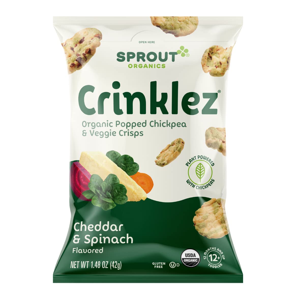 Organic Baby Food Toddler Snacks - Sprout Foods Crinklez Cheesy Spinach (1.48 Oz, Pack of 6) | Healthy & Nutritious Snacks for Babies & Toddlers | Perfect for On-the-Go, Daycare & Travel