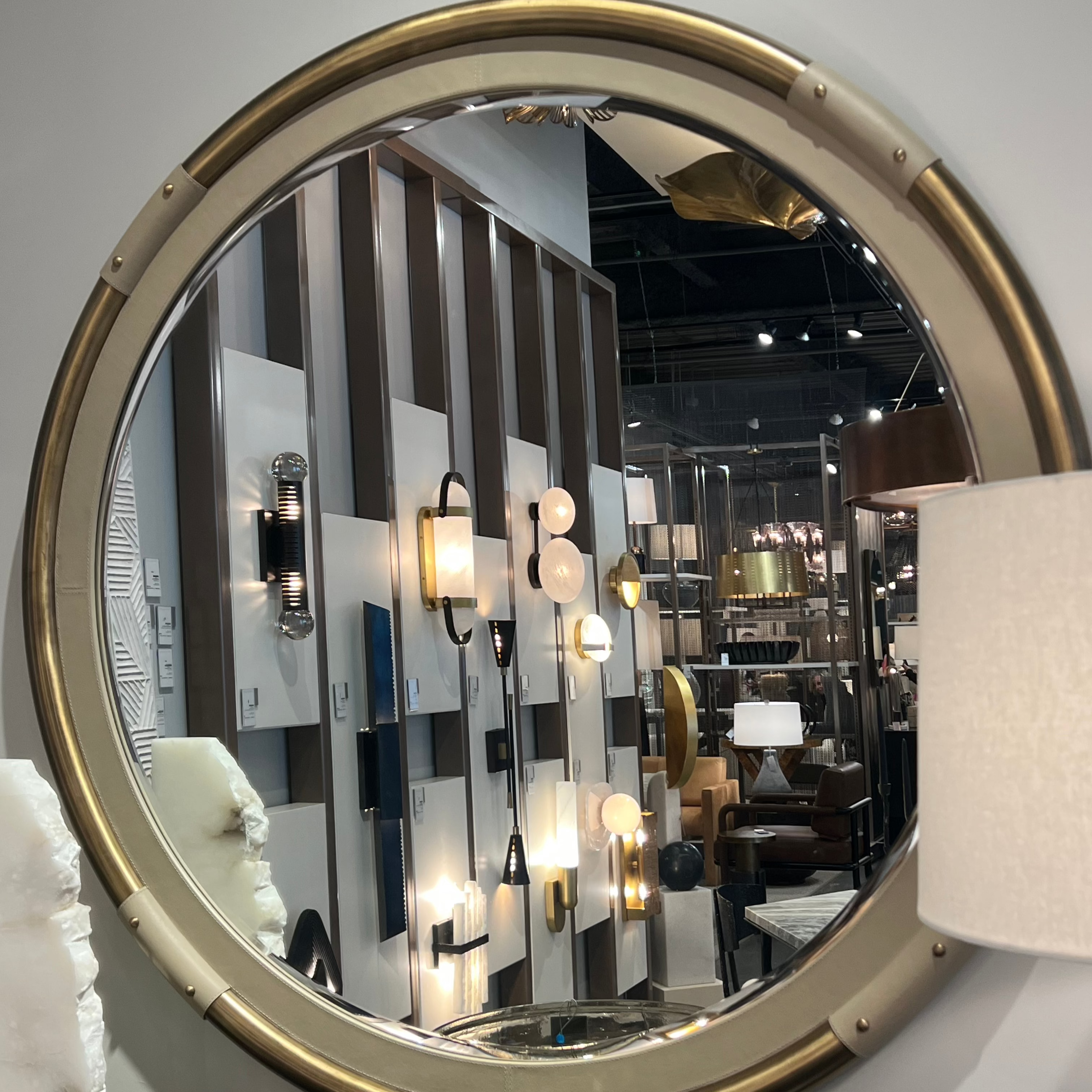 Asmara Mirror - Ivory Leather Frame with Brass Accents - Elegant Wall Mirror for Living Room, Bedroom, and Entryway Decor