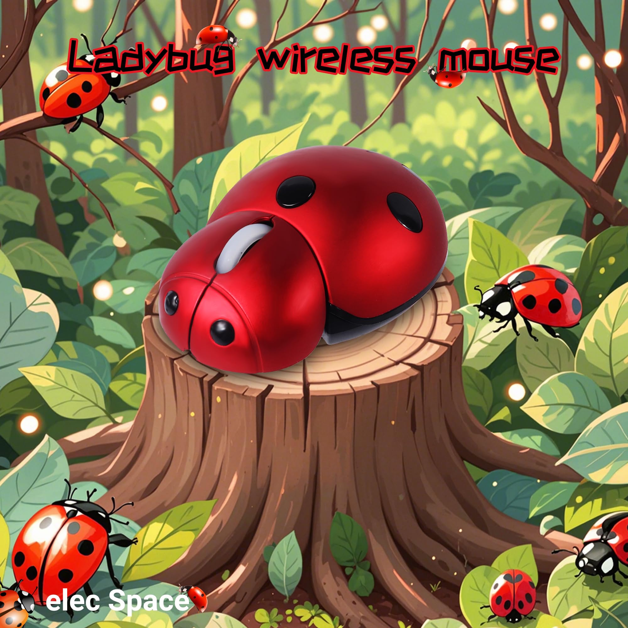 Elec Space Mini Wireless Mouse - Cute Ladybug Design, Ergonomic Cordless Mouse for Kids, Laptop, PC, Mac, Notebook - Includes Mouse Case, Perfect for Home, Office, and School Use (Red)