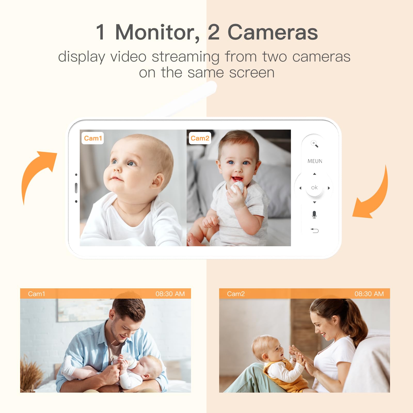 ARENTI 5 Inch Wireless Baby Monitor with HD Display - Parent Unit AInanny A4/B2/D3 Replacement | Night Vision, Two-Way Audio, Long Range | Perfect for Nursery, Bedroom & Travel Use