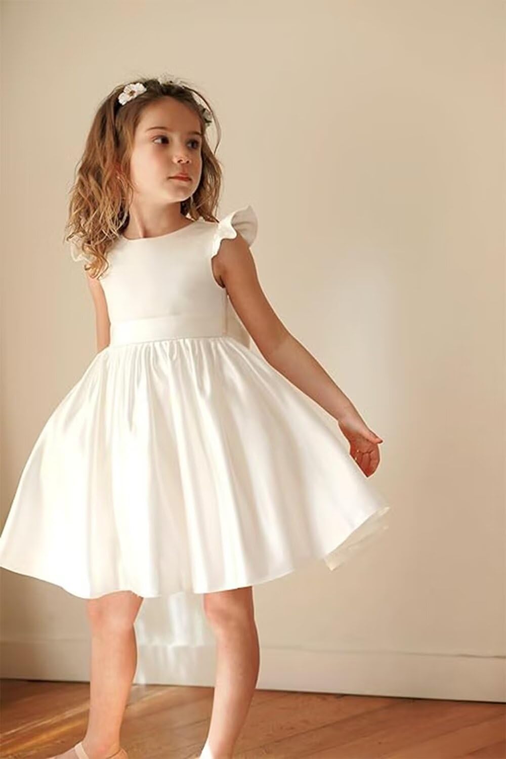 Satin Pearl Flower Girl Dresses for Wedding - Kids Princess Pageant Dress with Bow Knot, Prom Ball Gown Tutu Skirt - Perfect for Weddings, Birthday Parties & Special Occasions