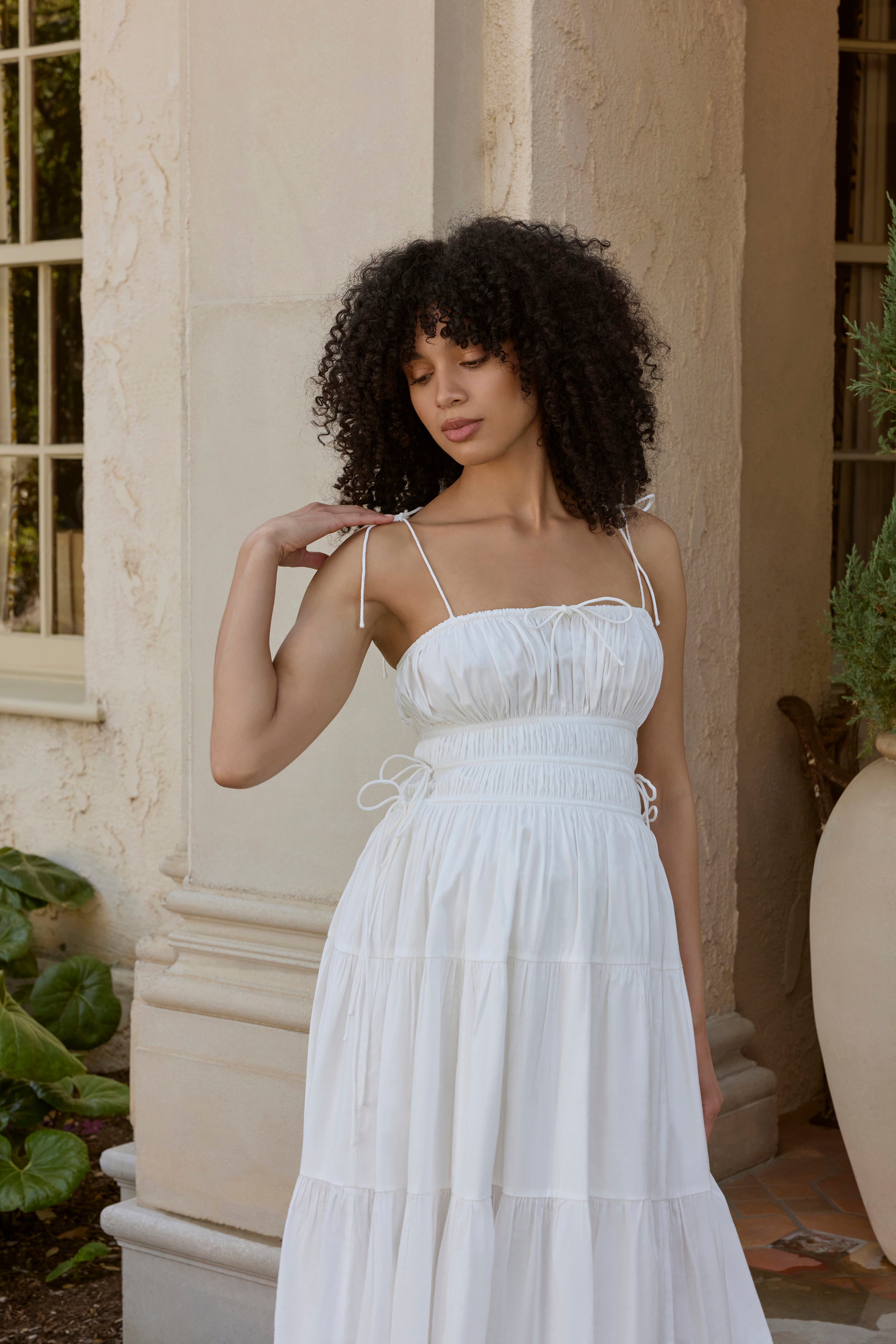 Shirred Midi Poplin Dress for Women - Flowy Summer Dress with Elastic Waist, Casual & Boho Style - Perfect for Beach, Vacation, and Date Nights