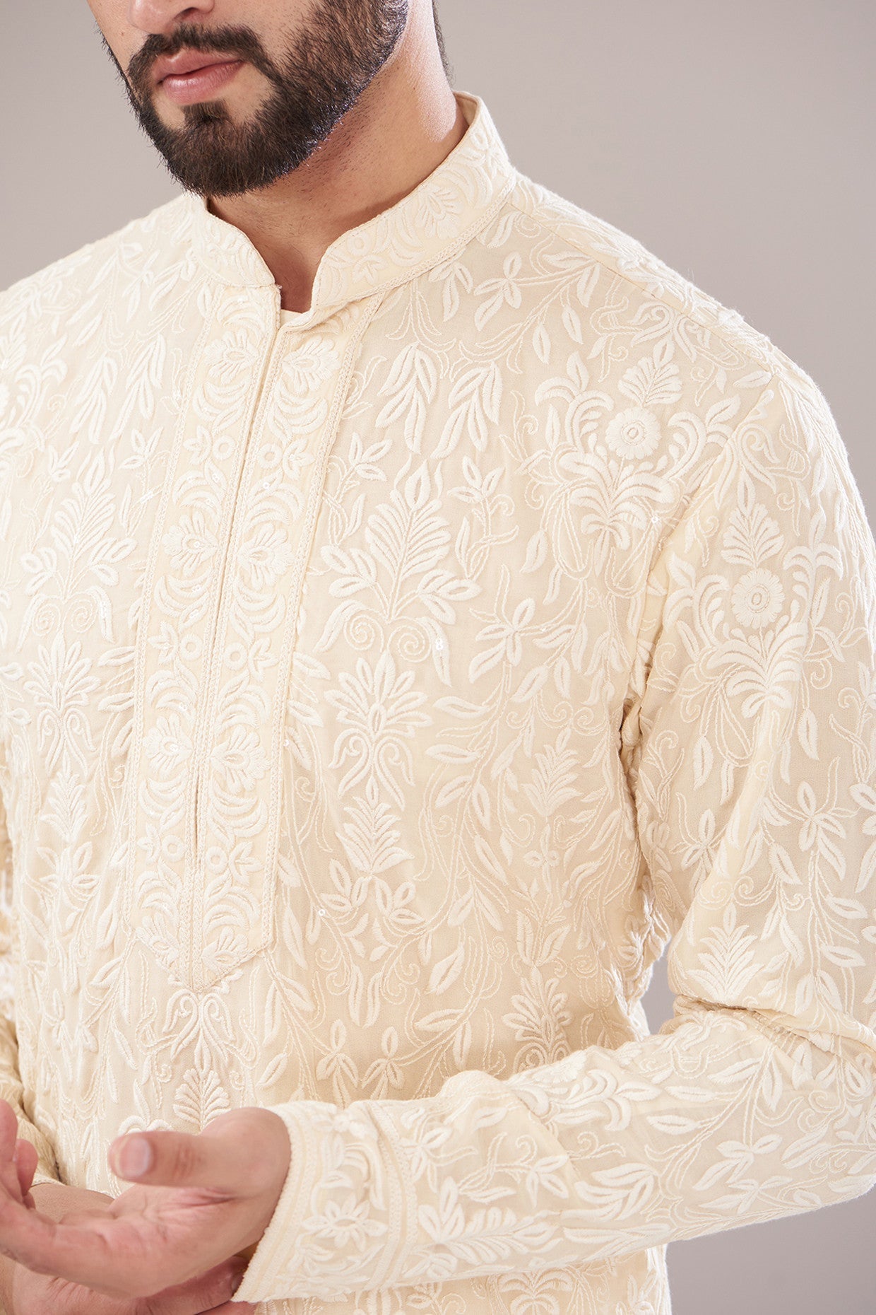 Ivory Georgette Embroidered Kurta for Women - Elegant Traditional Indian Tunic Top - Perfect for Festivals, Weddings & Special Occasions