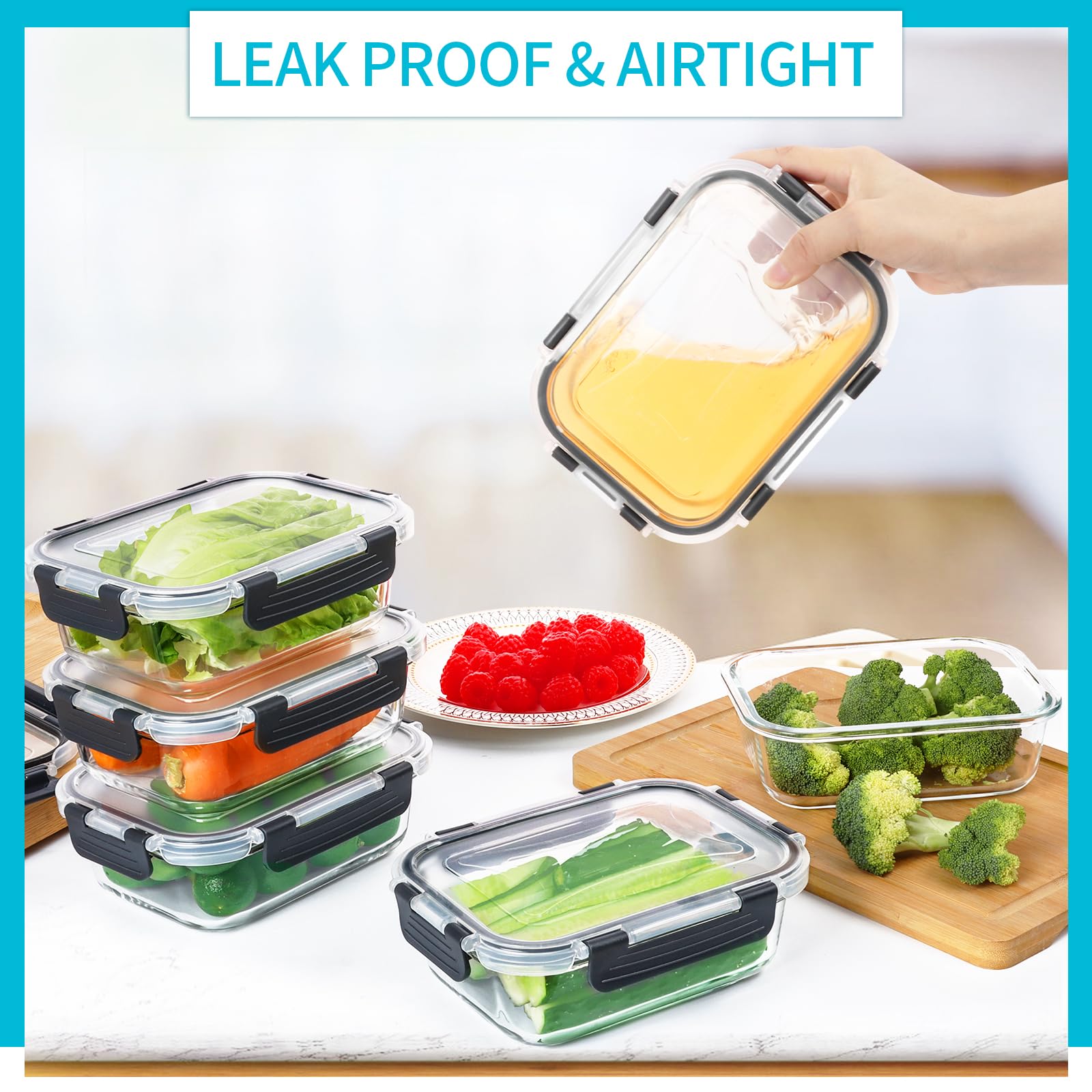 Skroam 10-Pack 22oz Glass Meal Prep Containers with Airtight Lids – BPA-Free Food Storage for Lunch, Pantry & Kitchen Organization – Ideal for Meal Prepping, Leftovers & Bento Boxes