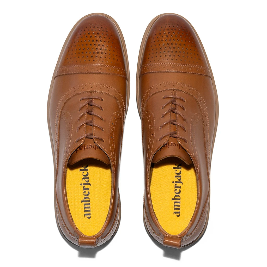 Premium Cap Toe Oxford Dress Shoes for Men - Honey Brown Leather - Perfect for Business, Weddings & Formal Events