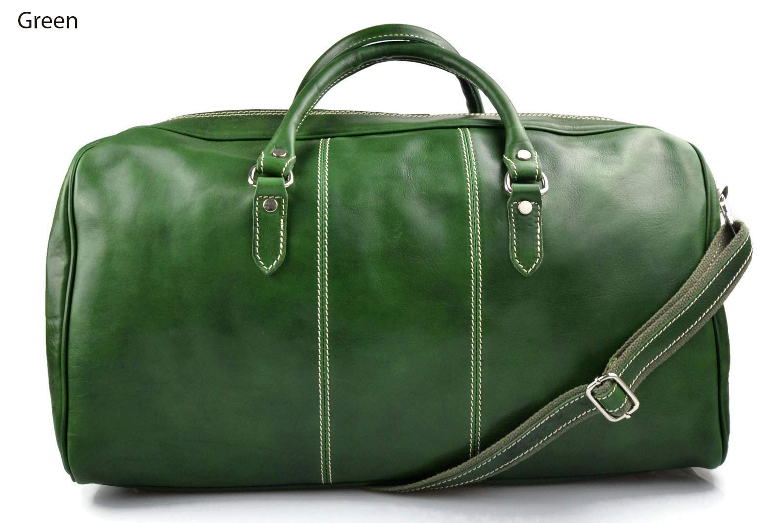 Genuine Italian Leather Duffle Bag for Men & Women - Travel, Gym & Weekender Overnight Shoulder Bag (Green) | Perfect for Business Trips, Workouts & Weekend Getaways