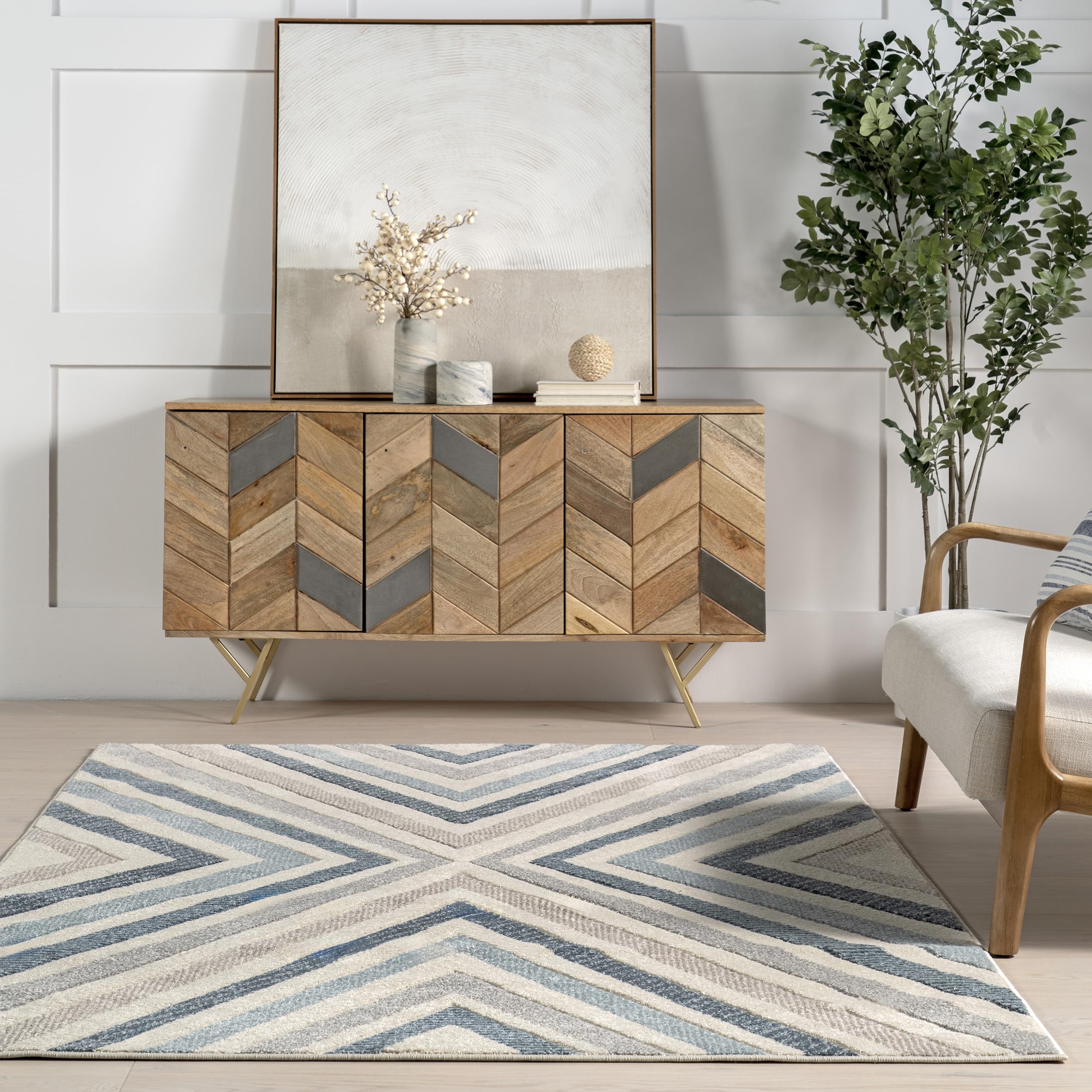 nuLOOM Neveah Chevron 7x9 Area Rug - Blue Modern Geometric Pattern for Living Room, Bedroom, Dining Room & Kitchen | Soft & Durable Home Decor for High Traffic Areas