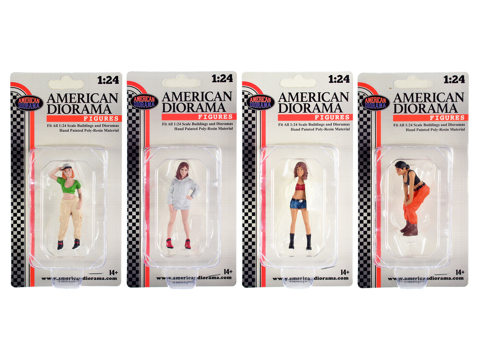 1/24 Scale Hip Hop Girls 4-Piece Figure Set for Model Cars & Dioramas - Perfect for Urban Street Scenes & Car Show Displays